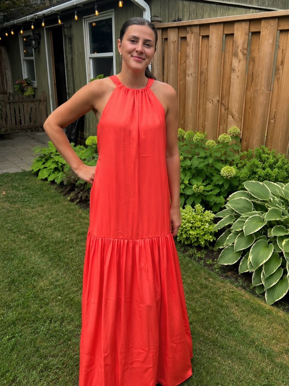 Sleeveless Coral Halter Maxi Dress - Elegant Women's Summer Dress